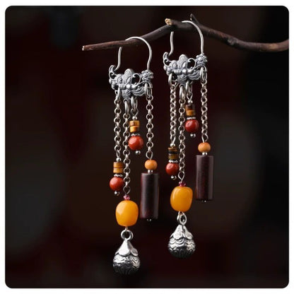 Original Multi-Treasure Tassel Earrings Exaggerated Artistic Dangle Jewelry