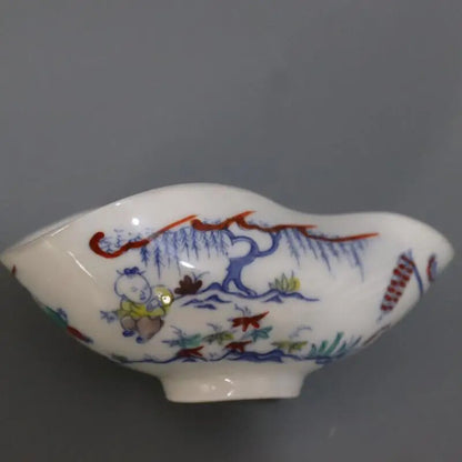4.3" Chinese Ming Chenghua Blue White Doucai Porcelain Kylin Design Tea Shovel