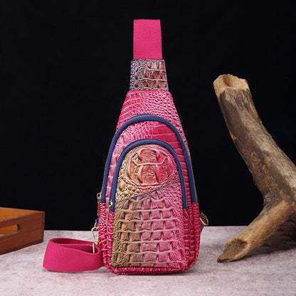 Women Patent Leather Crocodile Sling Backpack Casual Crossbody Chest Bag Daypack