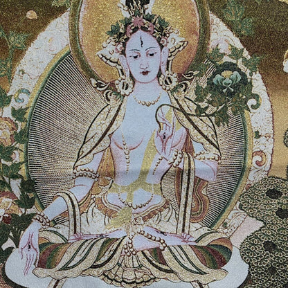 35" Decor tibet Silk Cloth Embroidery Buddhism White Tara tangka Mural Tapestry
