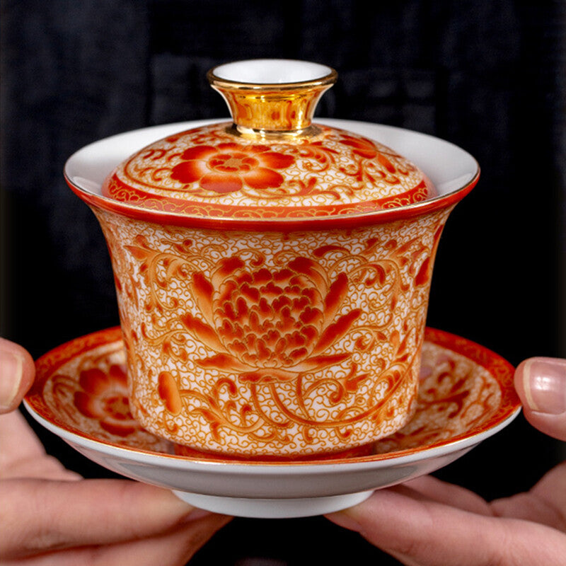 Creative Gaiwan Color Enamel Craft Handmade Porcelain Tureen Covered Bowl Lid