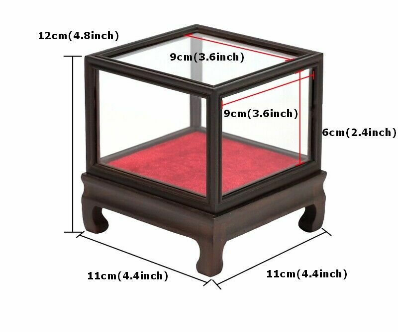 Ebony Wood Display Protect Glass Cover Wooden Trim Frame Base Dome Case Box