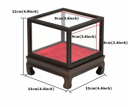 Ebony Wood Display Protect Glass Cover Wooden Trim Frame Base Dome Case Box