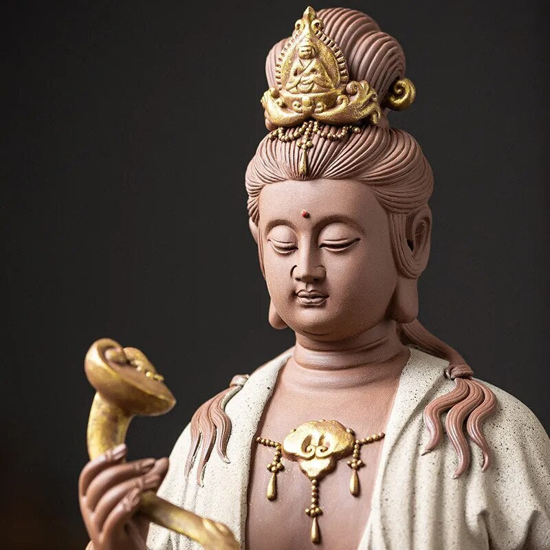 25cm Ceramic porcelain Manjusri Samantabhadra Bodhisattva buddha statue Kwan-yin