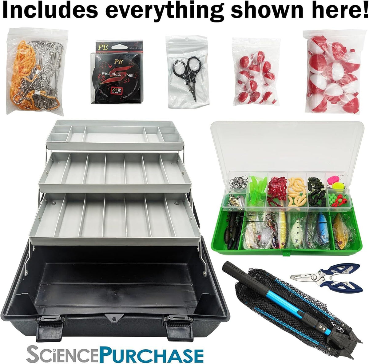 Deluxe Fishing Starter Set w/ Collapsible Net, Fishing Line, Bobbers, Lures, etc