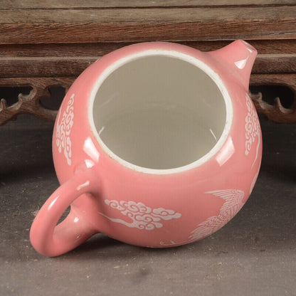 Jingdezhen Porcelain Peach Blossom White Crane Piercing Cloud Holding Pot Teapot