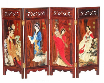 Rosewood Carved Chinese Beauty Folding Screen Lacquer Miniature Furniture Panel