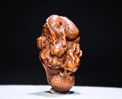 Chinese Collection Hand Carved Boxwood Wood Dragon Statue hand piece