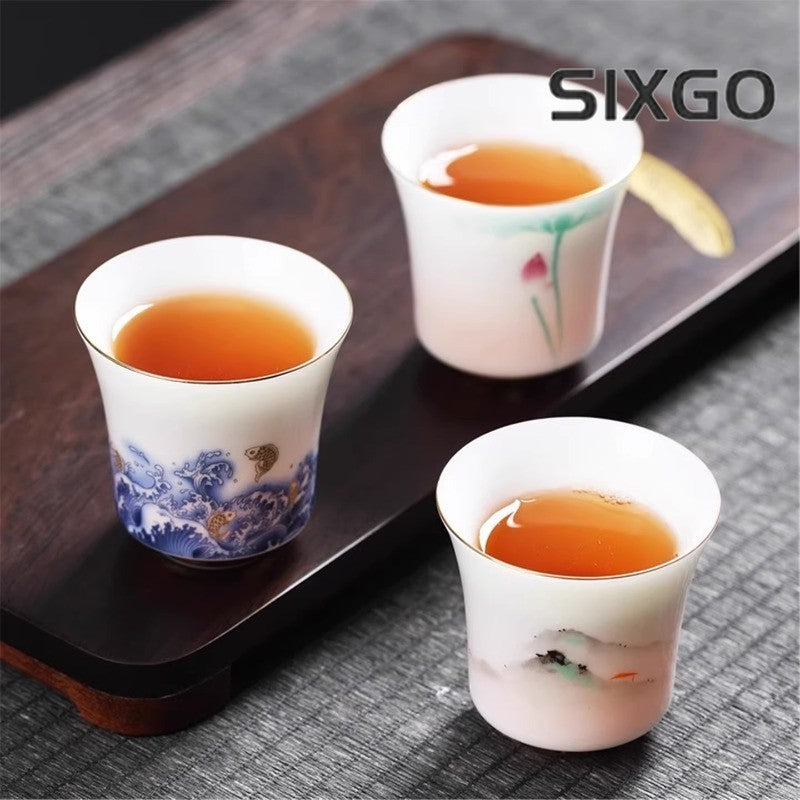 100ML Exquisite Ceramic Blue and White Sheep Fat Jade Small Glass Tea Set