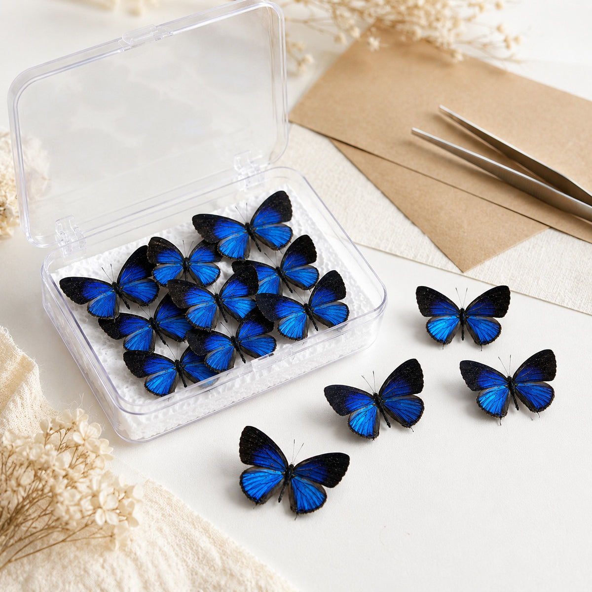 10 Real Dark Caerulean Butterfly Specimens Jamides Bochus Spread A1-A- DIY