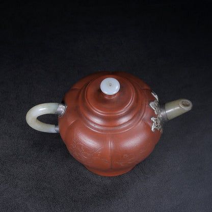 Chinese Yixing Zisha Clay Handmade Exquisite Teapot （宫灯（镶玉） 底款：杨彭年）