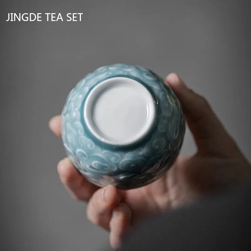 Chinese Ceramic Teacup Handmade Relief Cup Household Porcelain Tea Cup Travel