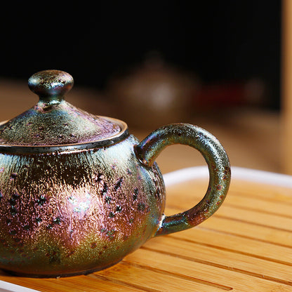 Kiln Change Colorful Peacock Glaze Tea Set Kettle Tea Pot Tea Cups Painted Gold