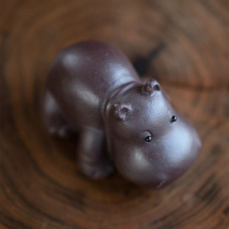 1pc 2.13" Chinese Yixing Purple Clay Figurine Tea Pet Ornaments Hippo Handmade