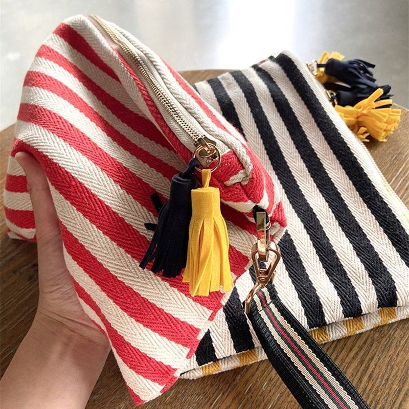 Makeup Bag Cosmetic Case Striped Storage Cases Toiletry Organizer Travel Purse
