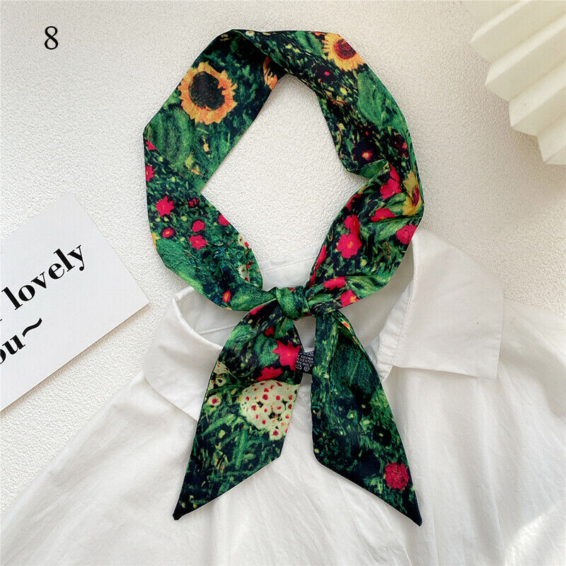 Long Skinny Silk Scarf Narrow Neckerchief Headband Handle Bag Band 105*6cm 1PCS