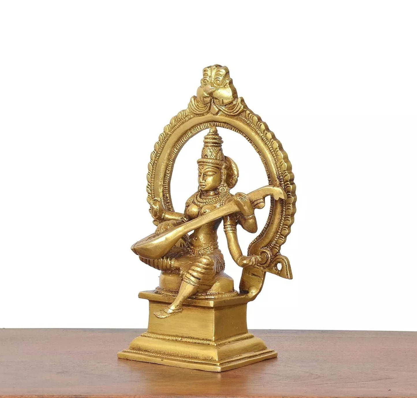 Brass Hindu Goddess of Knowledge Saraswati Idol Statue Figurine Sculpture
