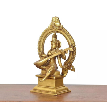 Brass Hindu Goddess of Knowledge Saraswati Idol Statue Figurine Sculpture