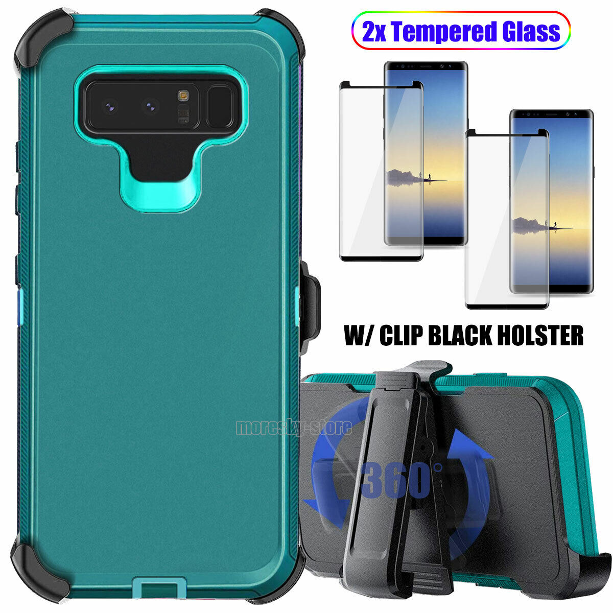 Case Clip Holster Cover,Tempered Glass Protector For Samsung Galaxy Note 8