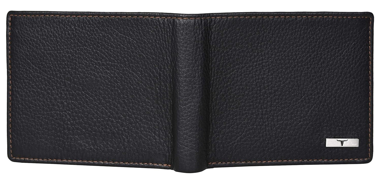 NEW BLACK/REDWOOD BI-FOLD LEATHER MEN'S WALLET RFID PROTECTION GIFT ITEM
