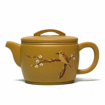 Marked Yixing Zisha Duan Clay Tea Pot Handmade Bird Embossed Chinese Teapot