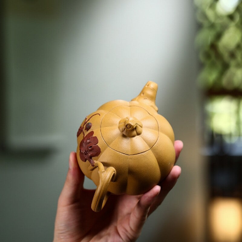 Handmade Tea Pot Pumpkin Shape 9 Infuser Holes Real Yixing Zisha Duan Clay Pot