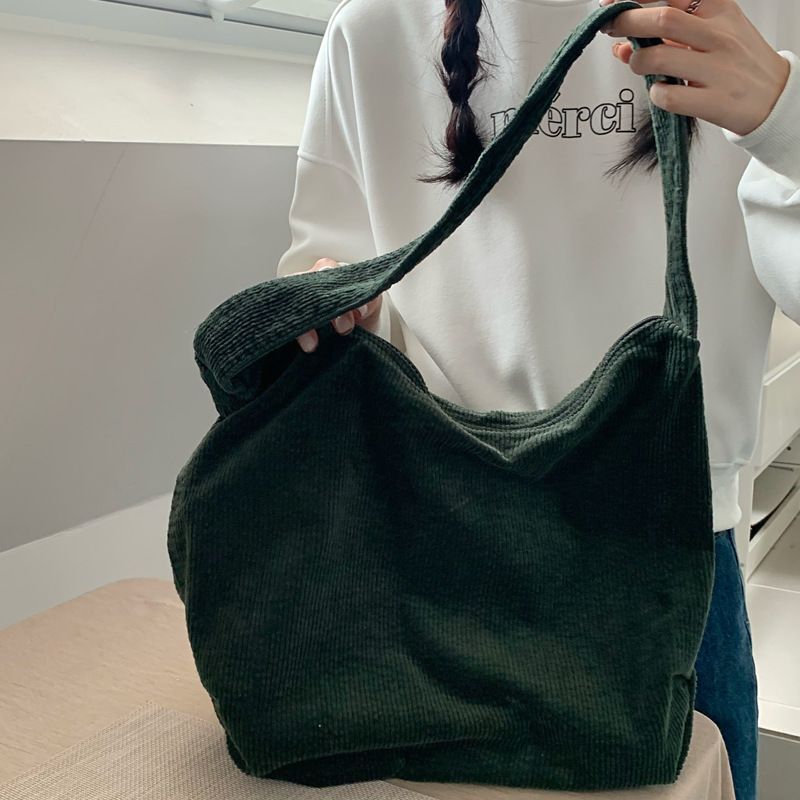 Crossbody Messenger Bag Large Shoulder Corduroy Tote Handbag Zipper 32*13*35 CM
