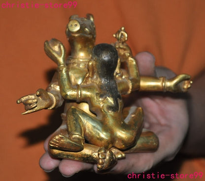 5.6" Tibet Buddhism bronze Gilt Yab-Yum Mandkesvara Hevajra Happy Buddha Statue