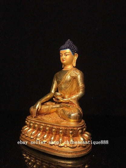 Old Nepal Bronze Gilt Painting Shakyamuni Sakyamuni Amitabha Buddha Bowl Statue