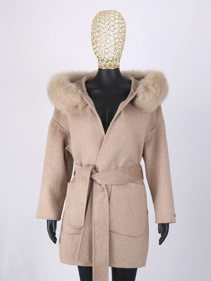 2023 Coat Collar Jacket Winter Outerwear Women With Belt