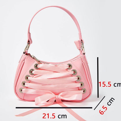 Pink Ribbon Cross Tied Gothic Style Handbags Purse Bags Shoulder Underarm Bags
