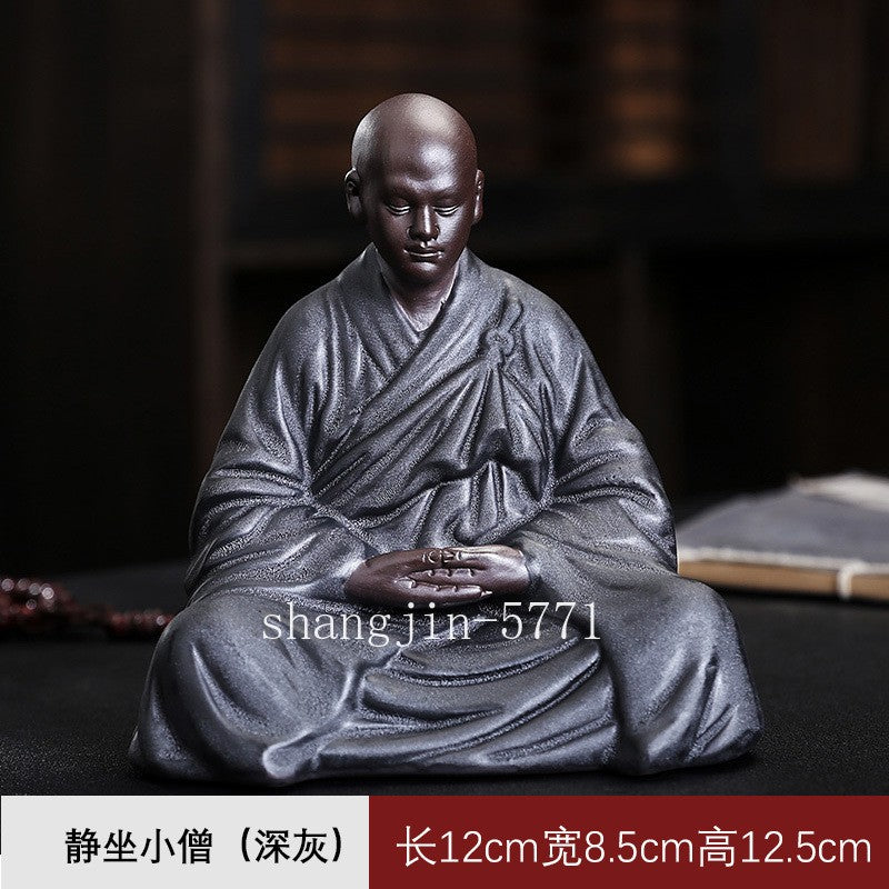 Porcelain Seating Meditation Monk Statue Buddhism Zen Figure Temple Home Decor
