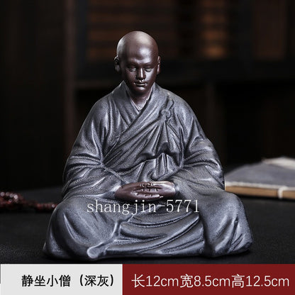 Porcelain Seating Meditation Monk Statue Buddhism Zen Figure Temple Home Decor