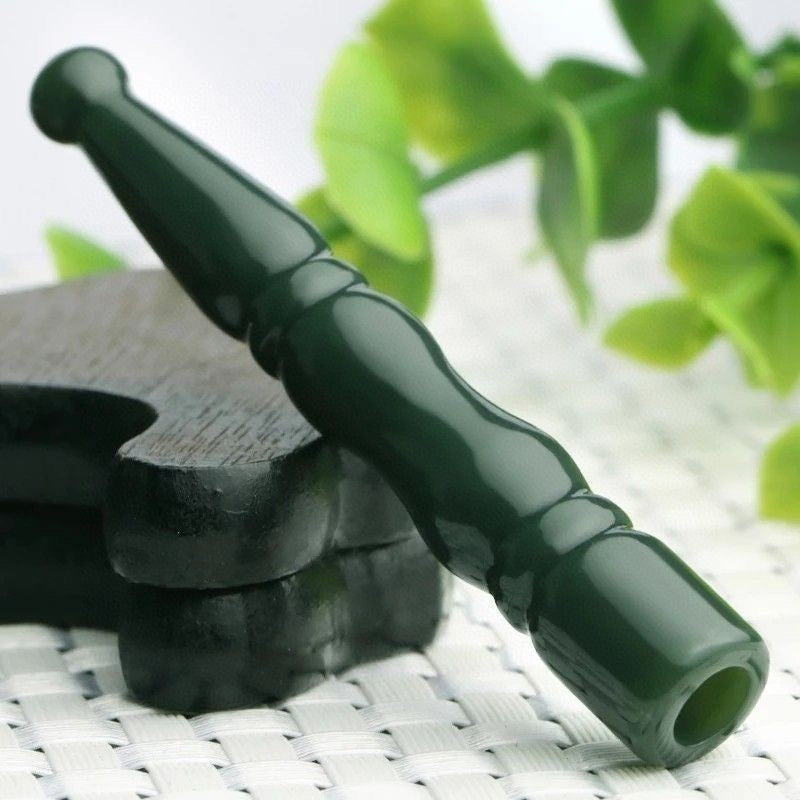 Natural Hetian Jade Cigarette Holder Green Jade Bamboo Joint Pipe Filter Gift