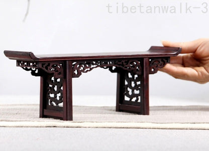 11.2"in Rosewood Display Stand Mini Rack Shelf Vase Bonsai Statue Base Decor