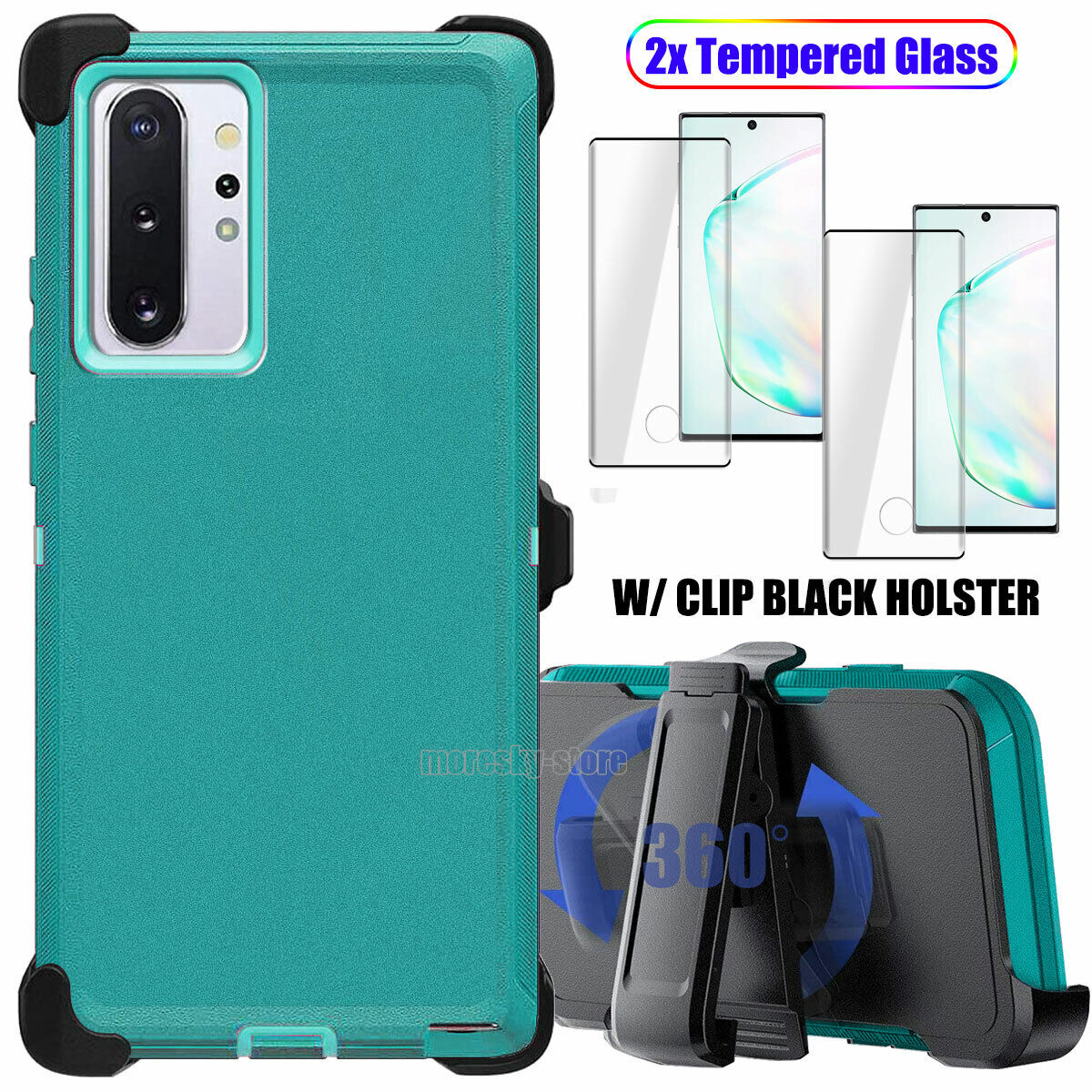 For Samsung Galaxy Note10 Plus 5G Case Impact Clip Holster Cover, Tempered Glass