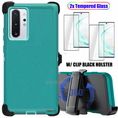For Samsung Galaxy Note10 Plus 5G Case Impact Clip Holster Cover, Tempered Glass