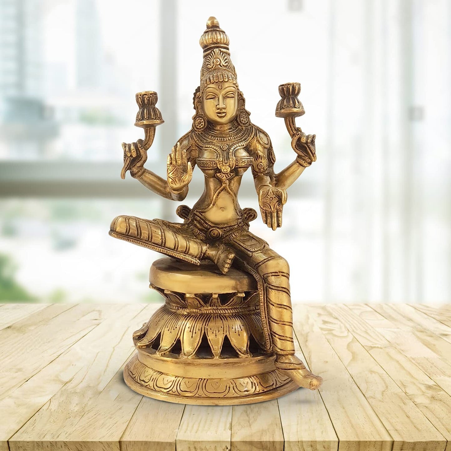 Hindu God Brass Goddess Sitting Laxmi Ji Idol Figurine Statue For Home Decor