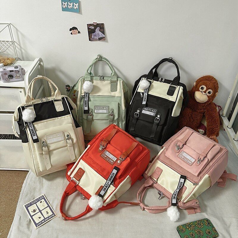 Fashion Backpack Contrast Nylon Bag Soft Handle Student Bag Backpacks 39*15*25CM