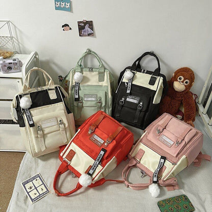Fashion Backpack Contrast Nylon Bag Soft Handle Student Bag Backpacks 39*15*25CM