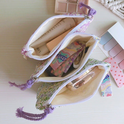 Cotton Floral Organizer Bag Small Fabric Cosmetic Make Up Purse Coin Pouch Case