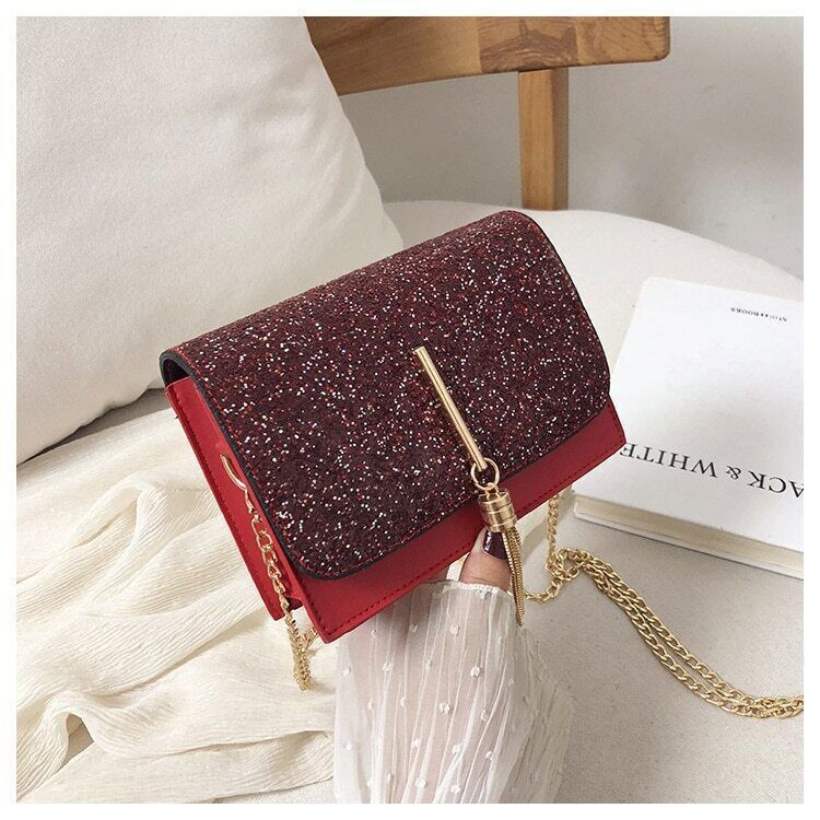 Women Bag Chain Shoulder Bag for Girl Gift Material Black Green Red