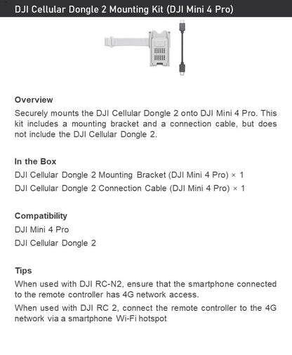 DJI Cellular Dongle 2 Mounting Kit for Mini 4 Pro – Bracket & Cable, No Dongle