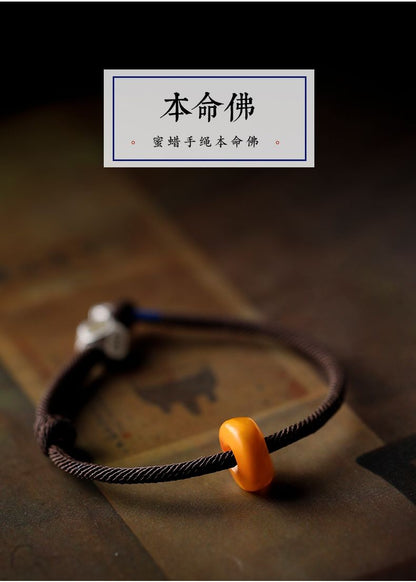 Natural Amber Rope Bracelet Zodiac Buddha Couple Beads Bracelet for Men Women