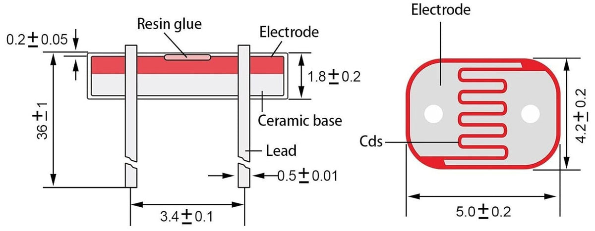 2 Pack 5mm Light Sensitive Resistor, Photoelectric Photo Cell (5516)