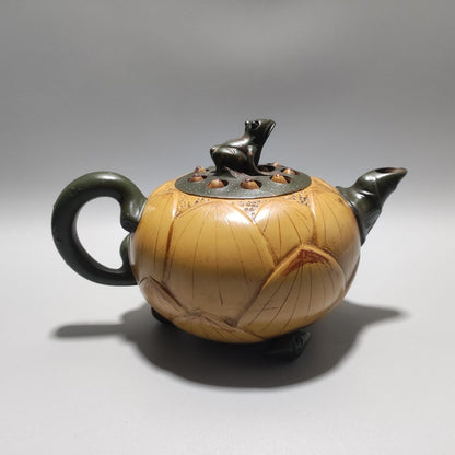Vintage Chinese Yixing Purple Clay Teapot Zisha Ceremony Frog Lotus Seed Teaware