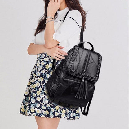 Women's Simple Backpack Travel Soft PU Leather Handbag Shoulder Bags Women Girls
