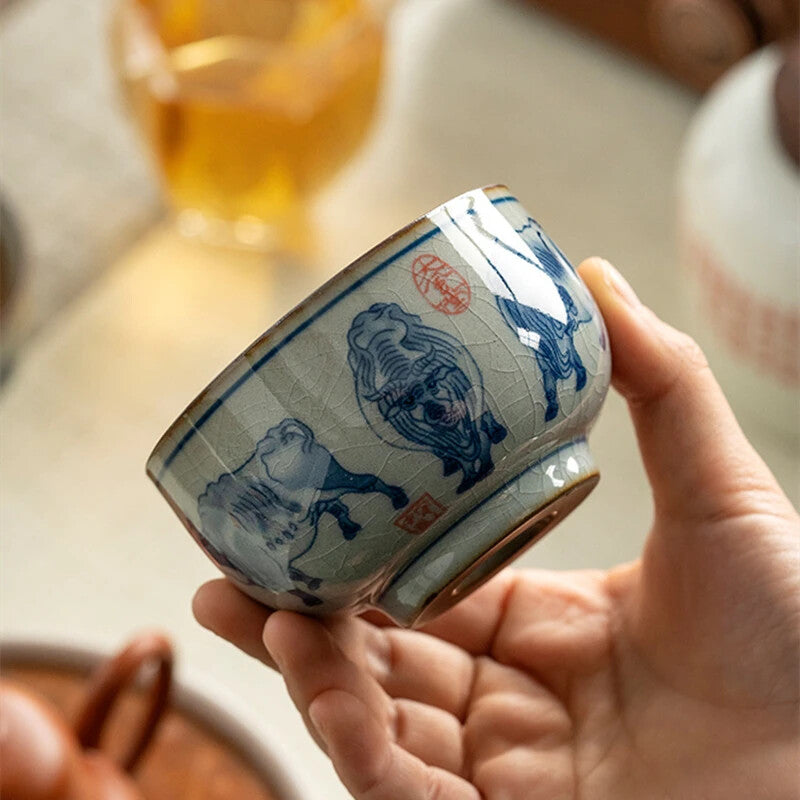 Ceramic Opening Chinese Bull Cup Pottery Beautiful Jingdezheng Cups Tea Cup