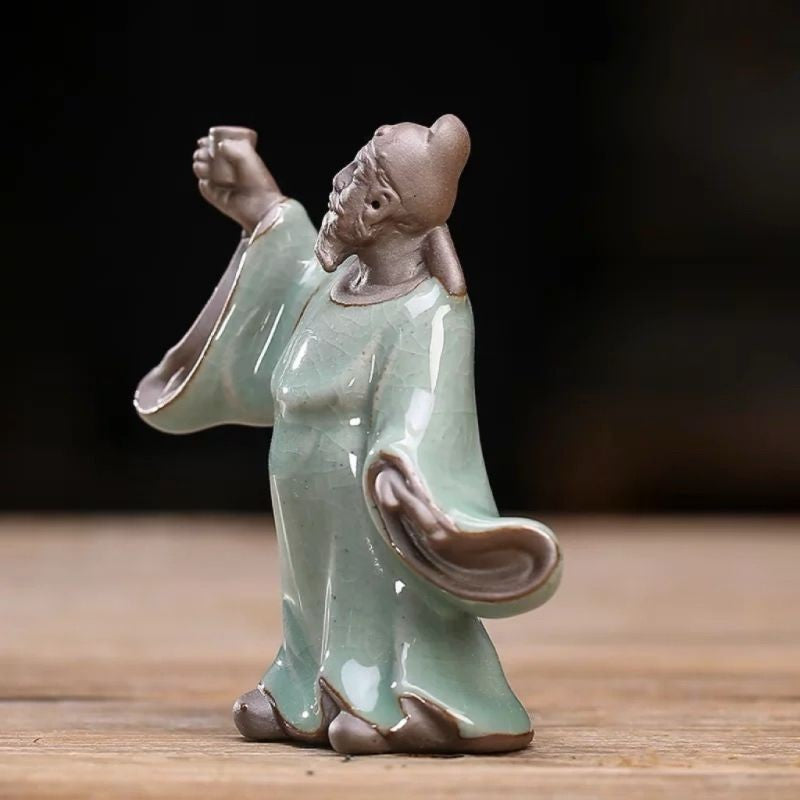 Li Bai Ceramic Ornament Ge Kiln Tea Pet Zen Figure Tea Table Decor