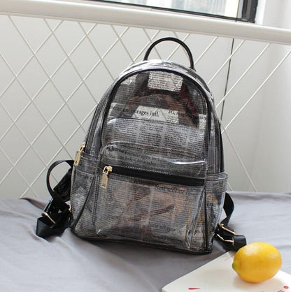 Waterproof Backpack Leisure Beach Bag Transparent Purse Split Leather 27*33*13CM